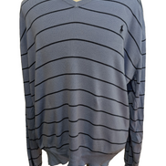 Pull Fin Polo Ralph Lauren Rayures Col V Taille XL Pima Coton Logo Bleu Marin