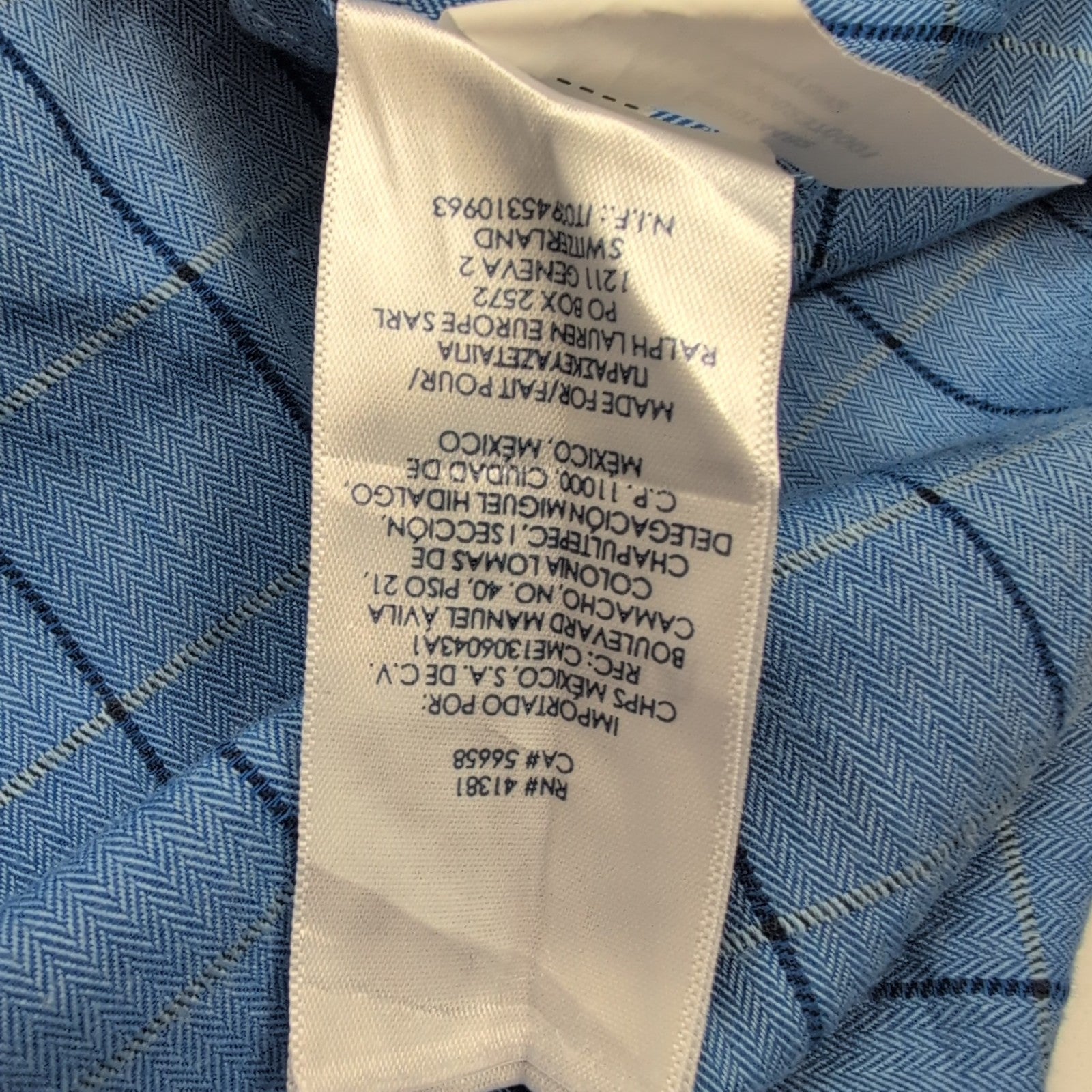 Chemise Chaps Easy Care Twill bleu ciel carreaux manches longues 1 poche L