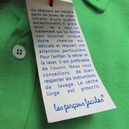 Chemise Les Garçons Faciles XL Jersey Coton Vert Neuve Avec Étiquette