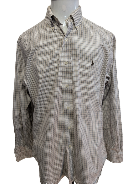 Chemise Polo Ralph Lauren Shirt L Carreaux Marron Beige Noir Button Down