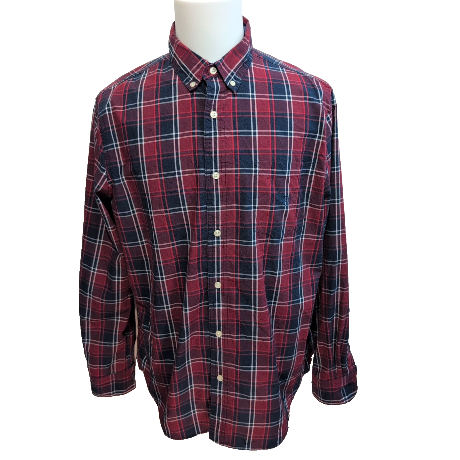 Chemise Chaps XL Bleu Marine Rouge Carreaux Custom Fit Logo Poche