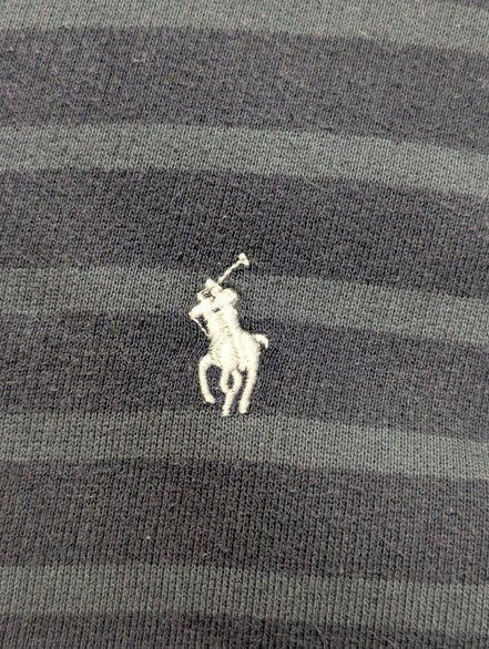 Sweat Polo Ralph Lauren M Bleu Marine Rayures Grises Logo Blanc Col Rond