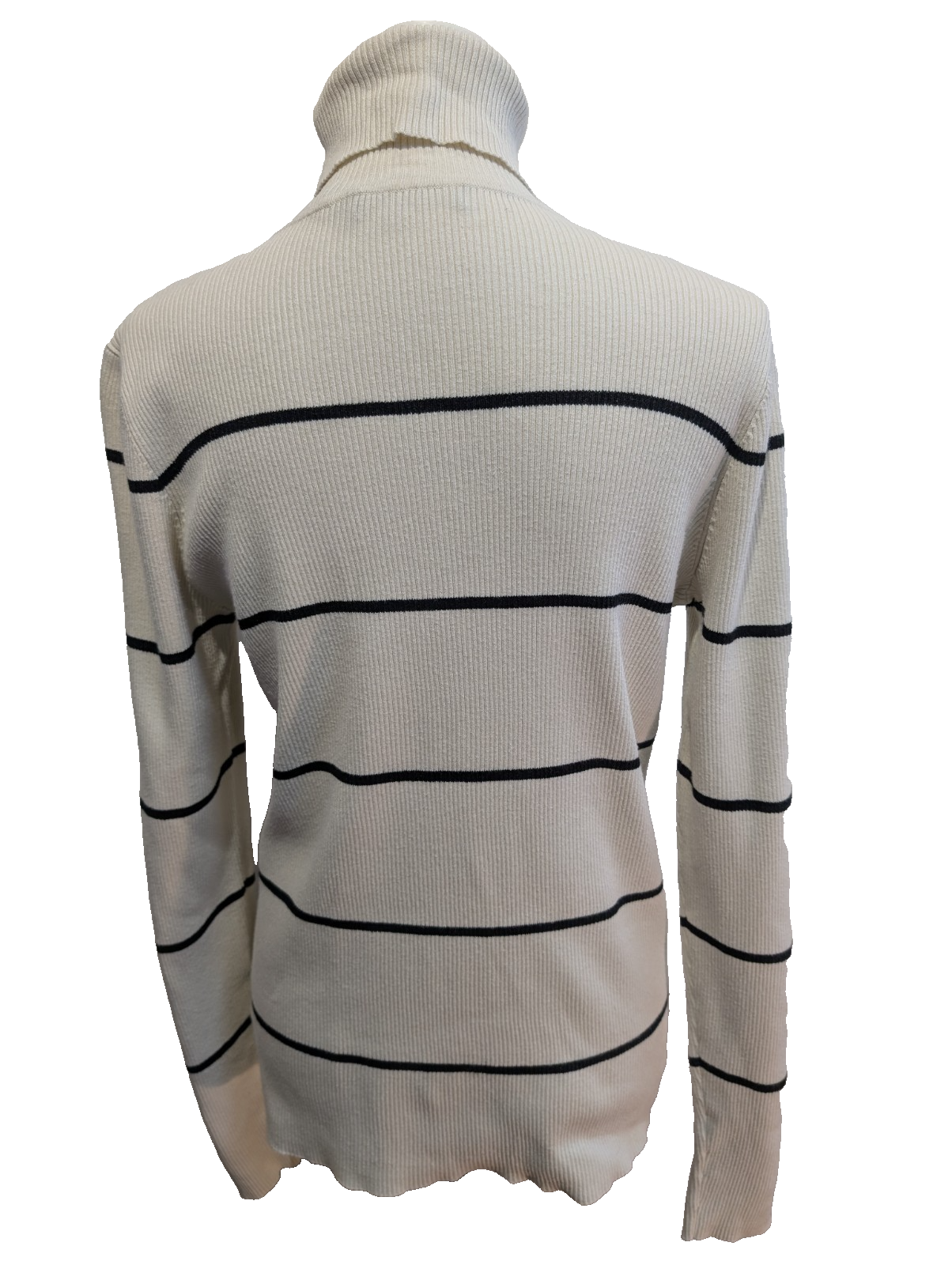 Pull Ralph Lauren (Lauren) Femme XL Col Roulé Rayé Blanc Cassé Noir Plaque Logo