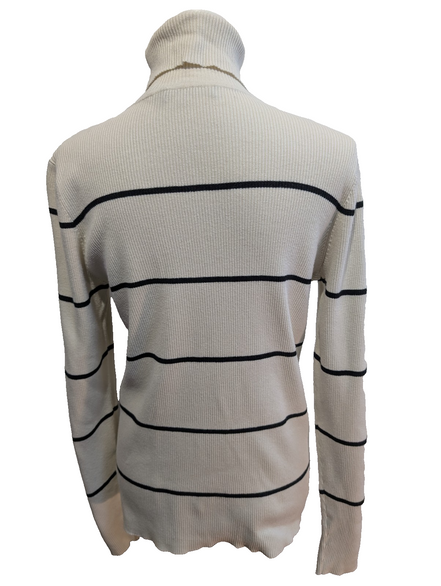 Pull Ralph Lauren (Lauren) Femme XL Col Roulé Rayé Blanc Cassé Noir Plaque Logo