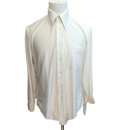 Chemise Manhattan Qiana Vintage Taille M/L Blanc Cassé Grand Col Pointe