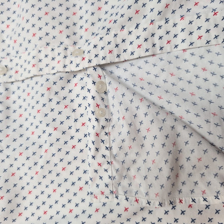 Chemise Nicole Miller XL blanche avions coton stretch manches courtes