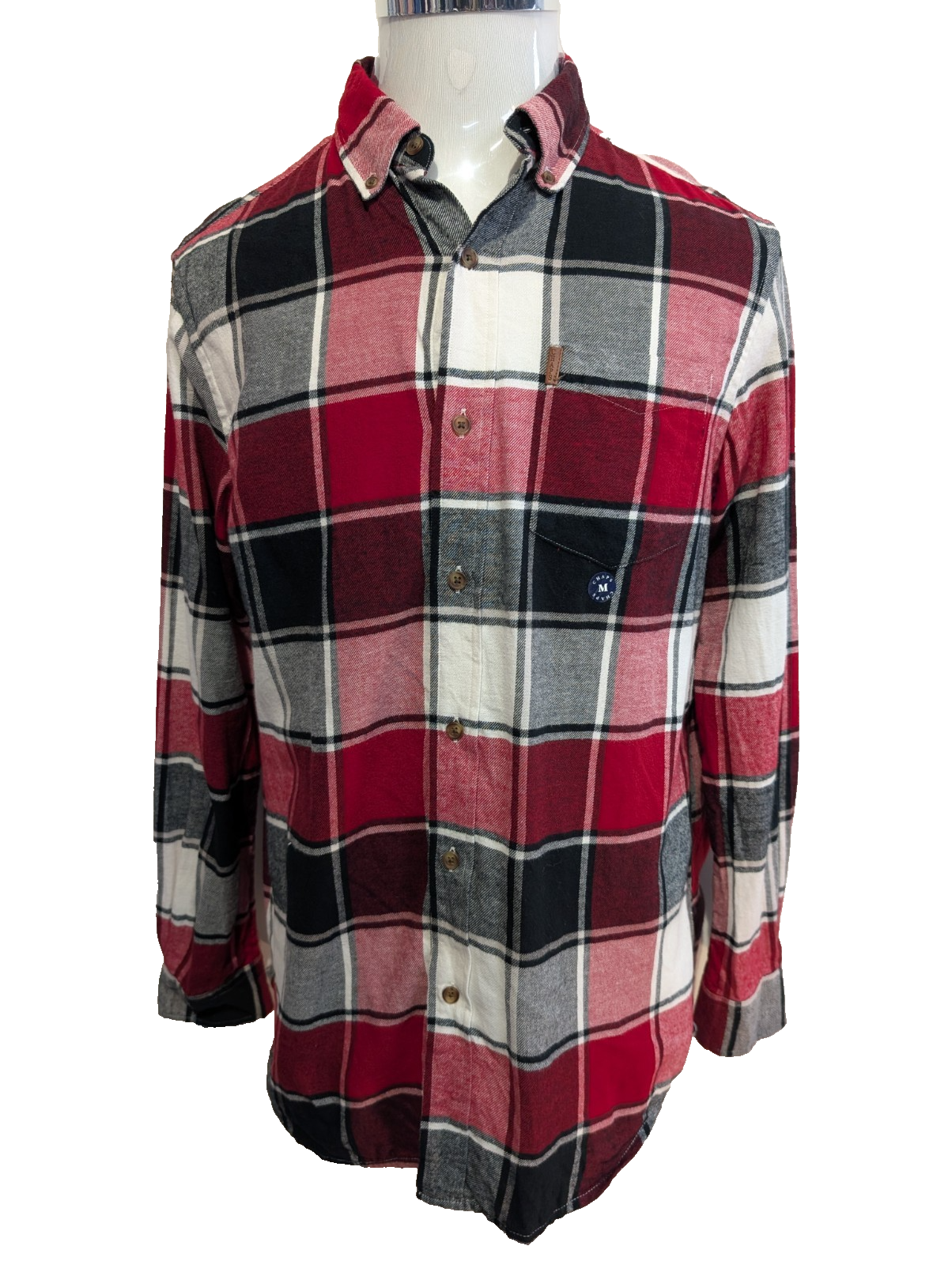 CHAPS Flanelle Rouge Noir M Logo Cuir NEUF VINTAGE 100% Coton | 316S