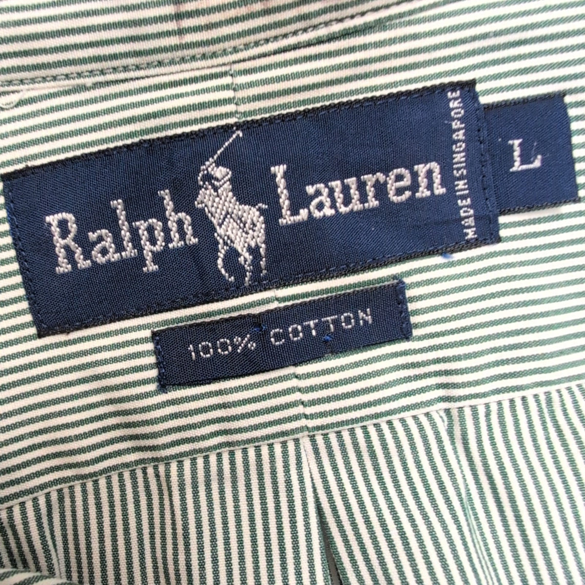 Chemise Ralph Lauren L Verte Rayures Coton Logo Brodé Vintage USA Style