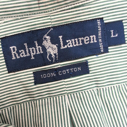 Chemise Ralph Lauren L Verte Rayures Coton Logo Brodé Vintage USA Style