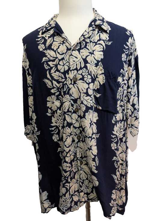 Chemise Hawaïenne Pineapple Connection 100% Rayonne - Marine & Blanc - XL