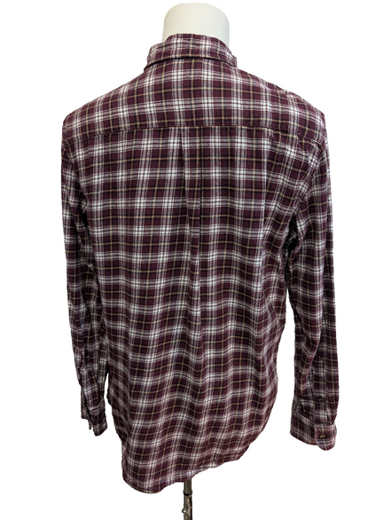 🐻 CHEMISE FLANELLE CHAPS M (G) CARREAUX BORDEAUX MARRON LOGO CUIR