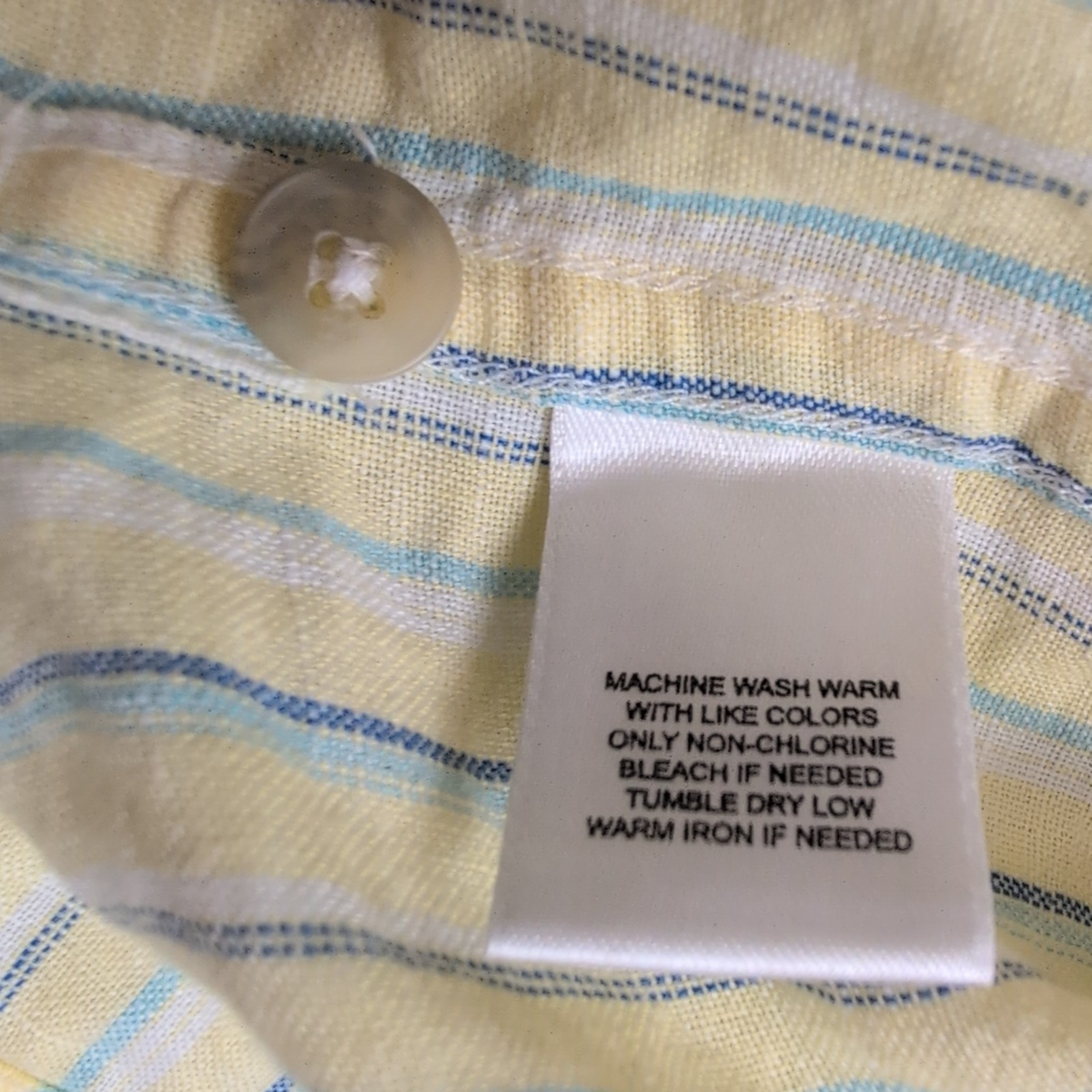 Chemise Roundtree & Yorke XL Lin Coton Rayures Jaune Bleu Manches courtes