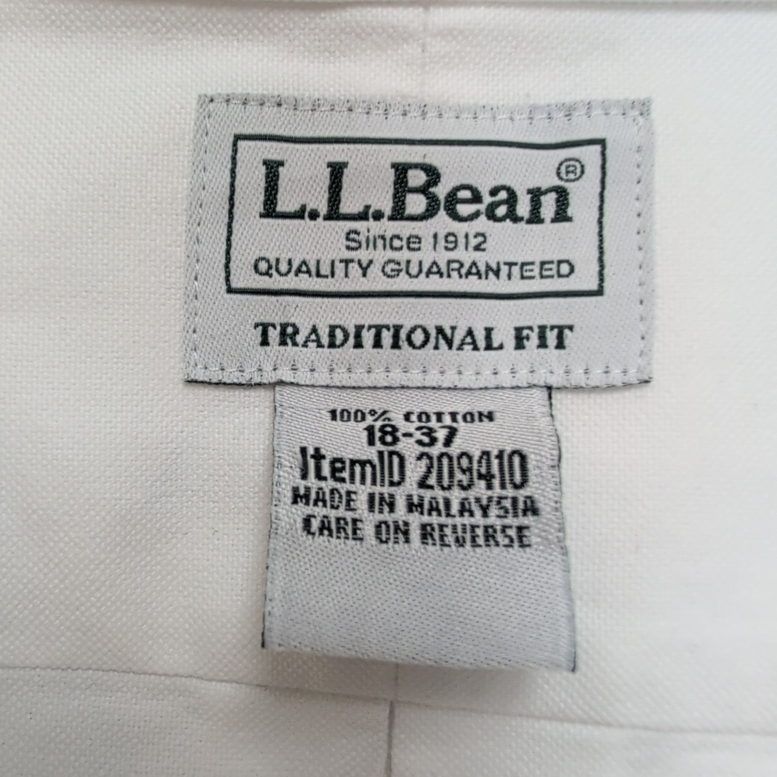 Chemise L.L. BEAN Homme XXL Blanche Manches Longues Coton Premium