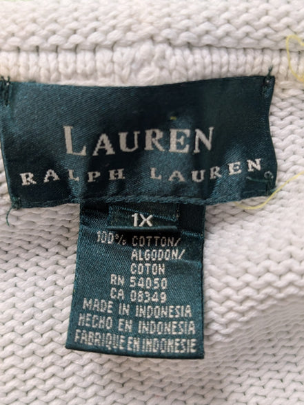 Pull Lauren Ralph Lauren femme 1X XL XXL coton rayures vert menthe blanc