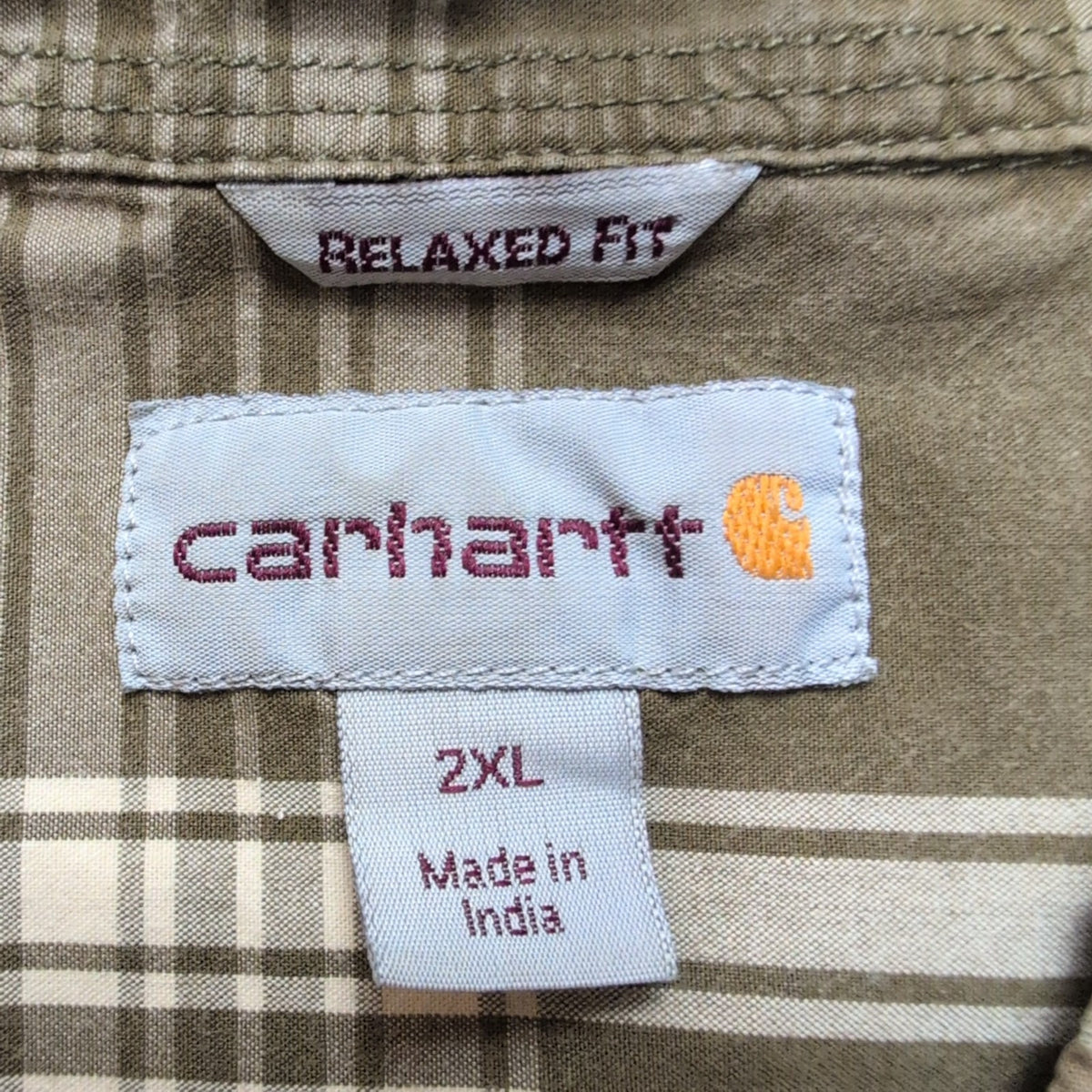 Chemise Carhartt Relaxed Fit 2XL Carreaux Kaki Manches courtes Poche Stylo
