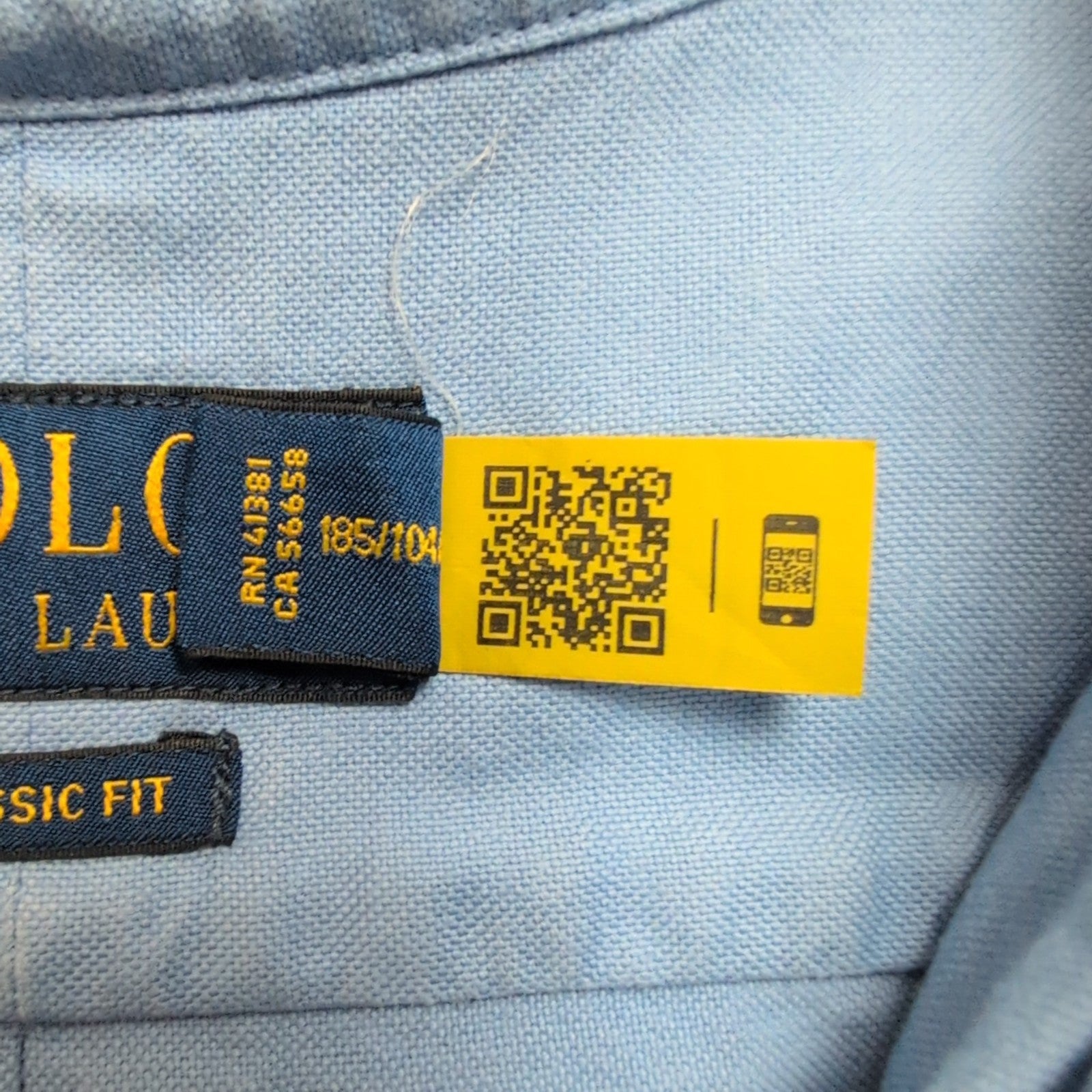 Chemise Polo Ralph Lauren XL Bleue Shirt Button Down Manches Courtes QR code