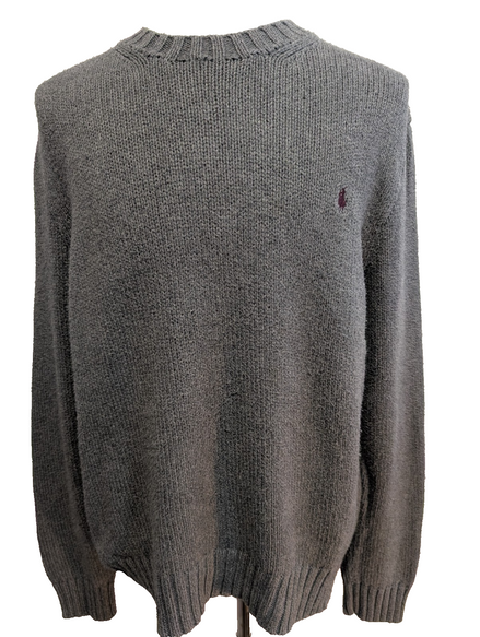 Pull Polo Ralph Lauren Gris Logo Bordeaux - 100% Coton - Taille M