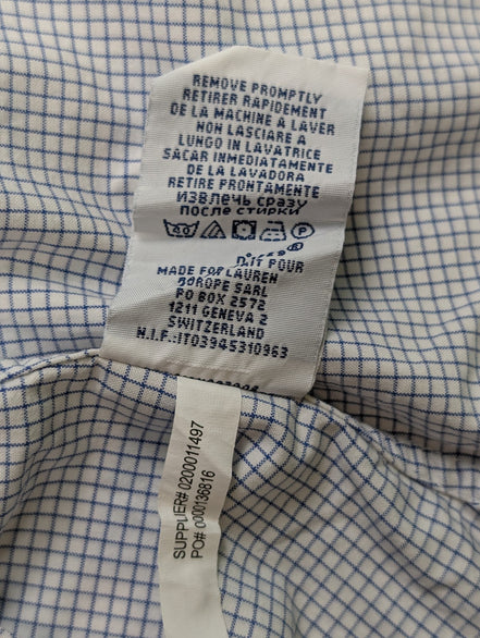 Chemise Polo Ralph Lauren Shirt XL Carreaux Bleu Blanc Col Classique Coton