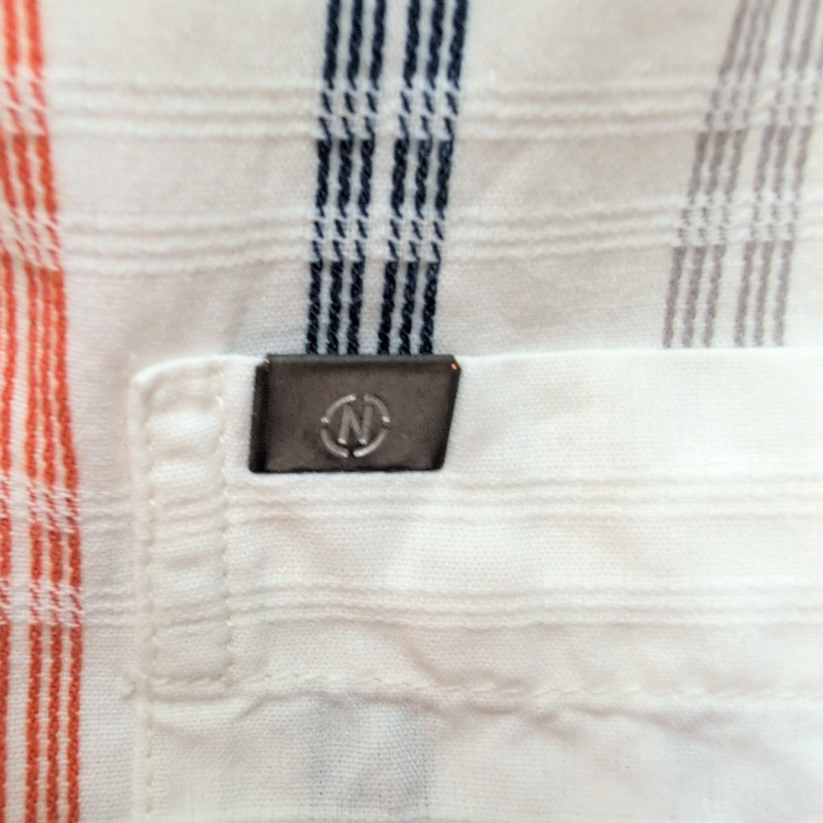 Chemise Hawaïenne Nautica M Blanc Rayures Gaufrées 100% Coton manches courtes