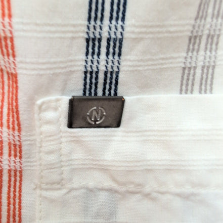Chemise Hawaïenne Nautica M Blanc Rayures Gaufrées 100% Coton manches courtes