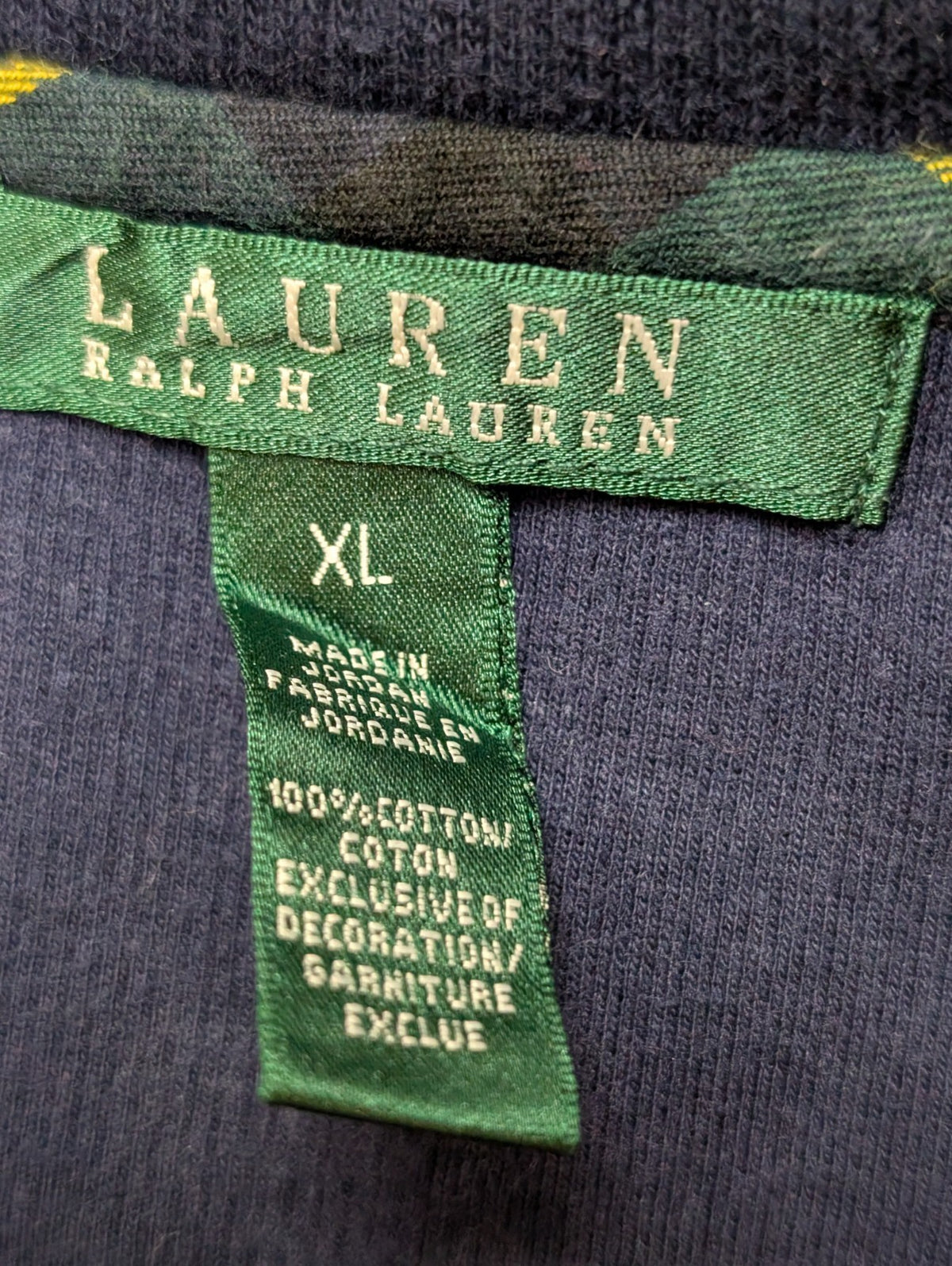 Pull Lauren Ralph Lauren Femme XL Bleu Marine Col Brandebourgs Écusson