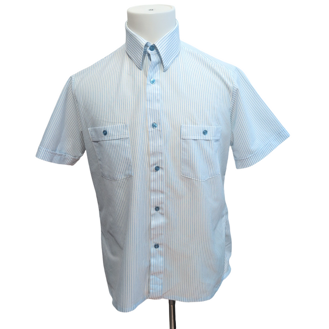 Chemise Towncraft Made in USA M Bleu Rayures Manches Courtes 2 Poches
