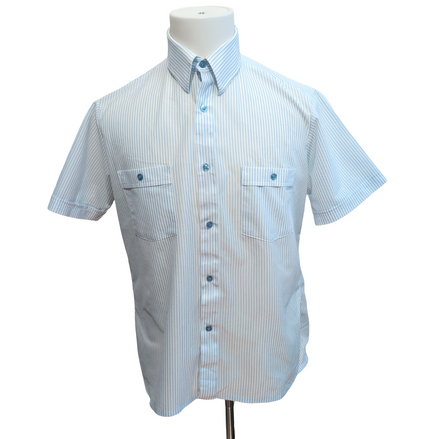 Chemise Towncraft Made in USA M Bleu Rayures Manches Courtes 2 Poches