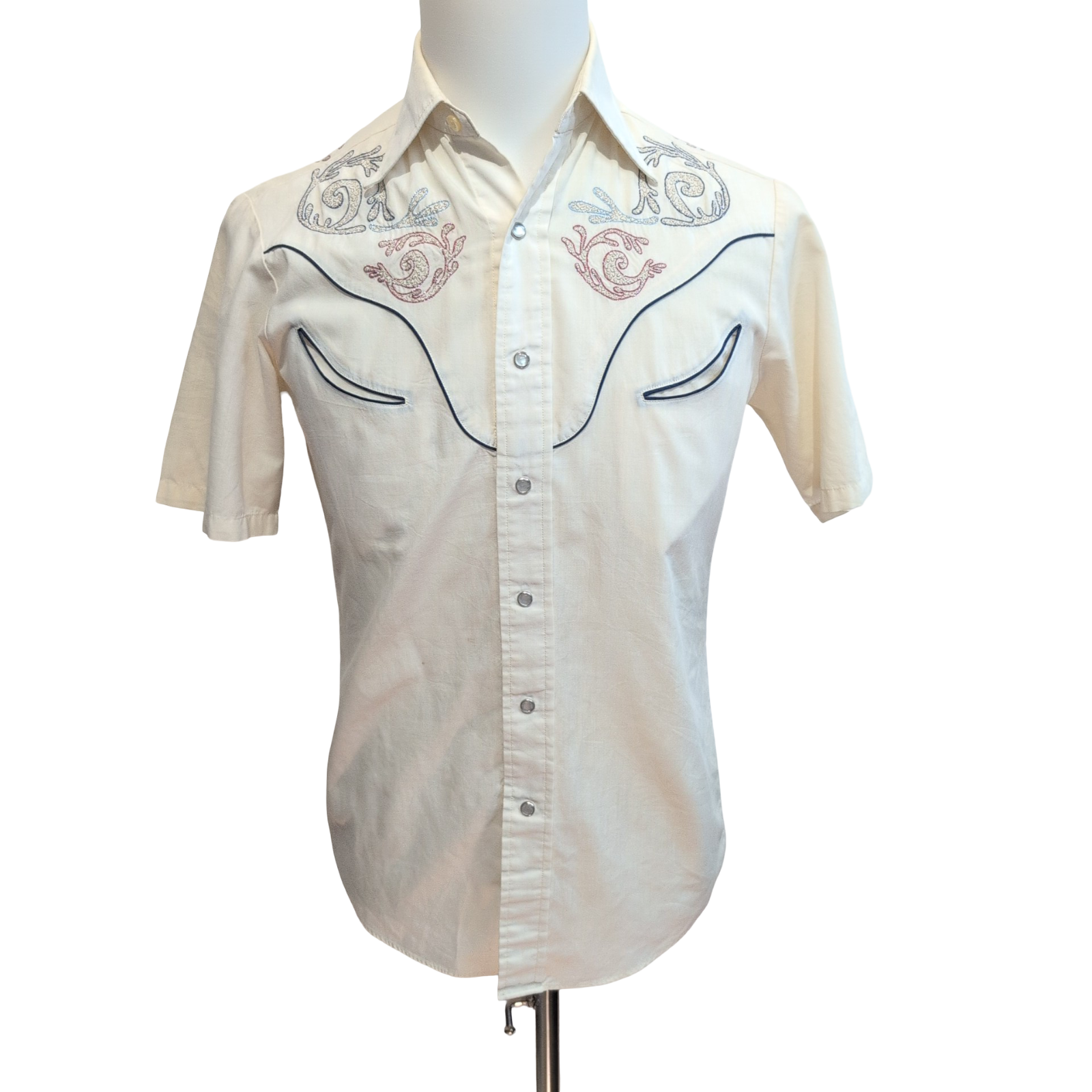 Chemise western Rocking K Ranchwear Kennington brodée crème S vintage