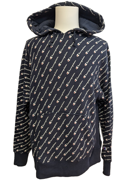 ➜ Sweat à Capuche Champion Vintage - Motif Multi-Logo All-Over - Taille L