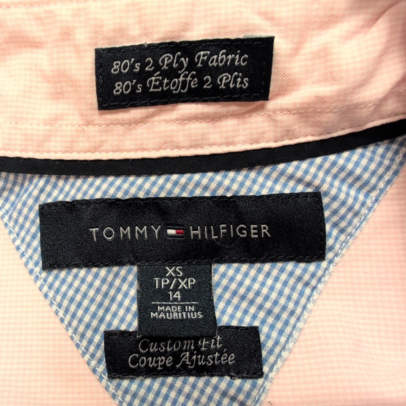 Chemise Tommy Hilfiger Homme Taille XS Coupe Ajustée Rose Micro Carreaux Poche
