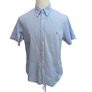 Chemise Ralph Lauren Slim Fit L Chambray Oxford Bleu Logo Marron manches courtes