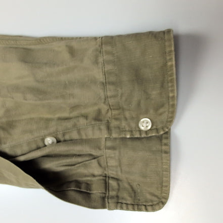 Chemise Ralph Lauren Blake XL Soie Lin Kaki Logo Bleu Marine mancheslongues