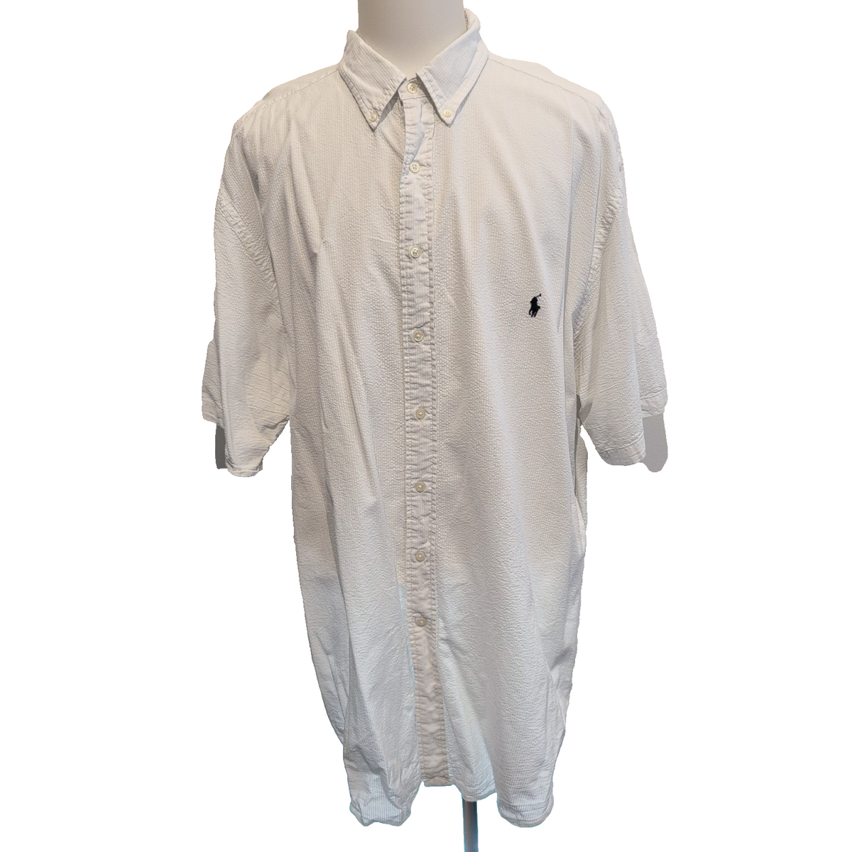 Chemise Ralph Lauren 3XLT 4XL Blanche Rayures Gaufrées Manches Courtes