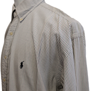 Chemise Polo Ralph Lauren Shirt Golf XL Tilden Plaid Crème Vert Button Down