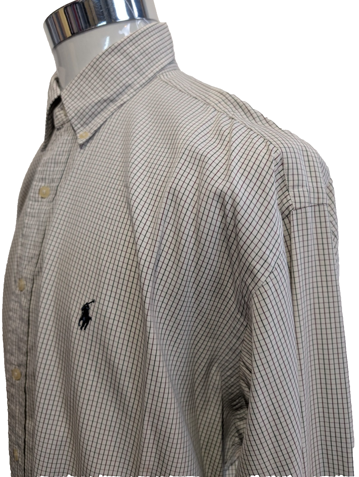 Chemise Polo Ralph Lauren Shirt Golf XL Tilden Plaid Crème Vert Button Down