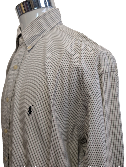 Chemise Polo Ralph Lauren Shirt Golf XL Tilden Plaid Crème Vert Button Down