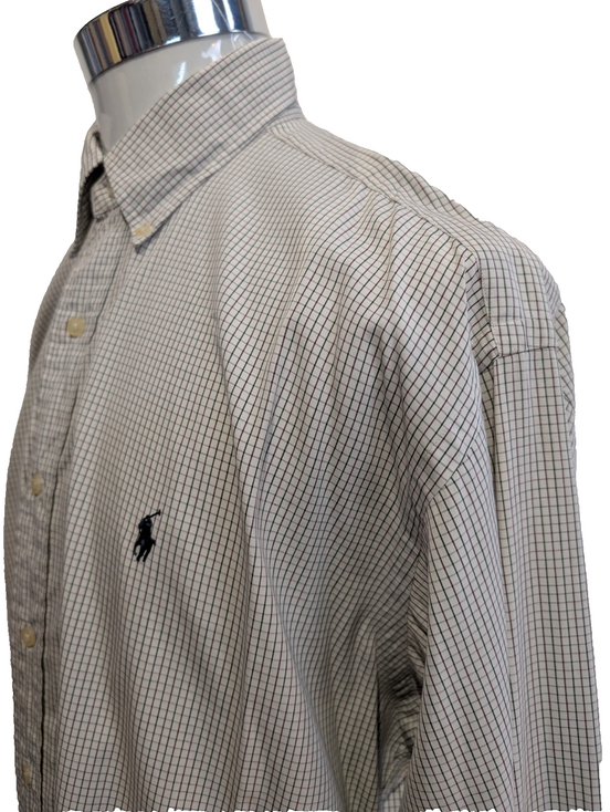 Chemise Polo Ralph Lauren Shirt Golf XL Tilden Plaid Crème Vert Button Down