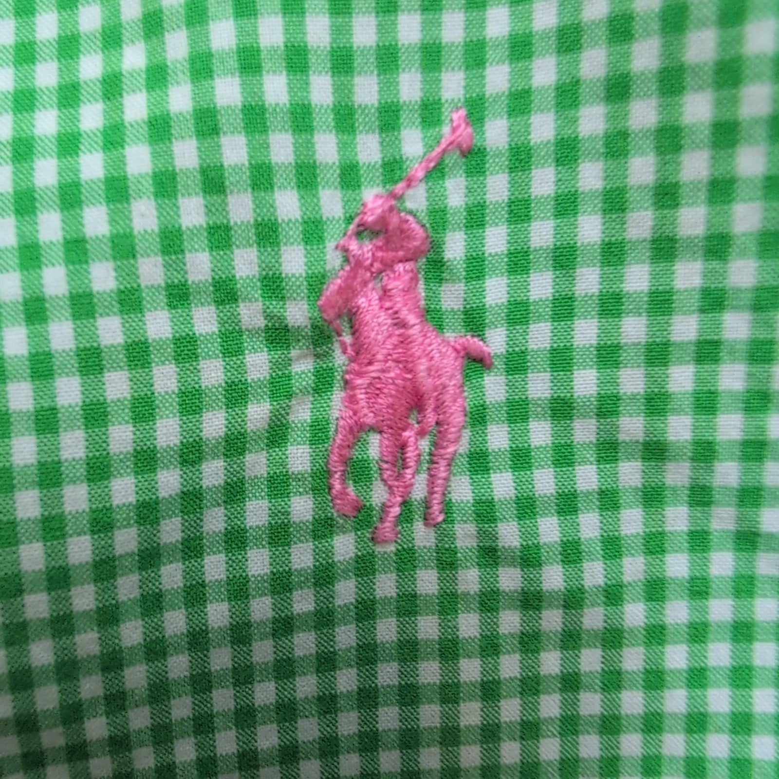 Chemise Ralph Lauren Classic Fit Homme M Vert Vichy Logo Rose Coton
