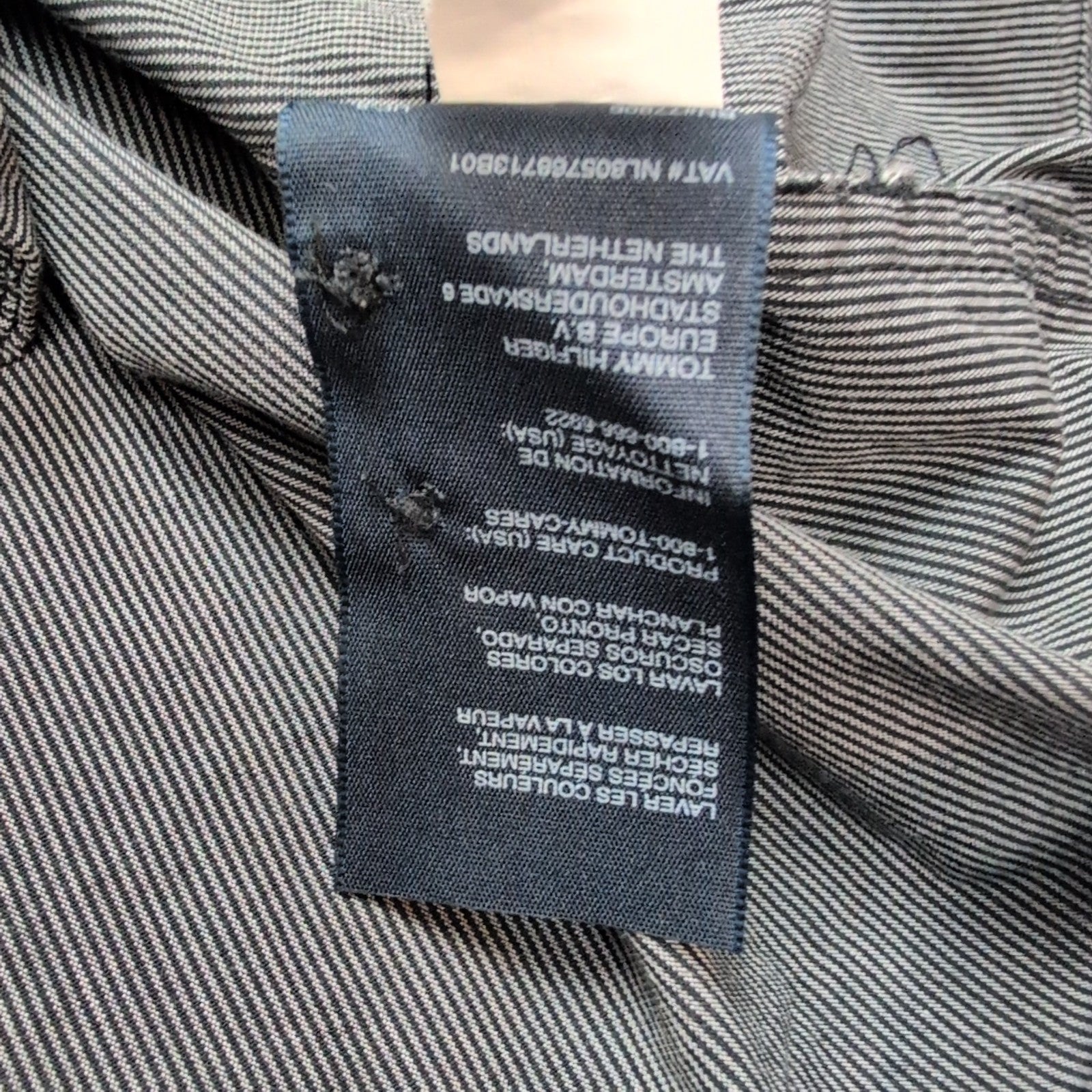 Chemise Tommy Hilfiger Manche Courte Gris Foncé Fines Rayures Taille M
