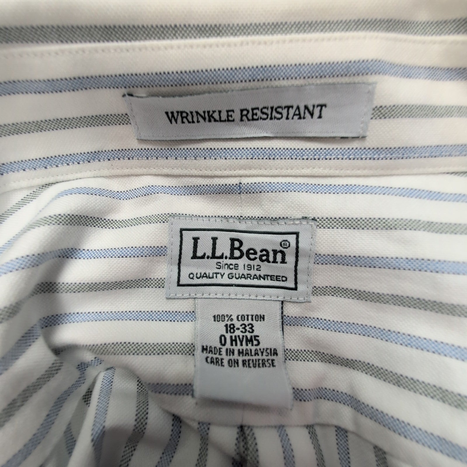 Chemise L.L. Bean blanche à rayures bleues et verte taille XXL #119e