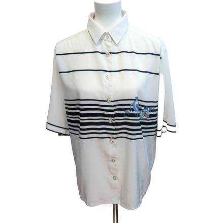 Delmod Chemise Femme Marine Blanche Rayures Nautiques Vintage Taille 42
