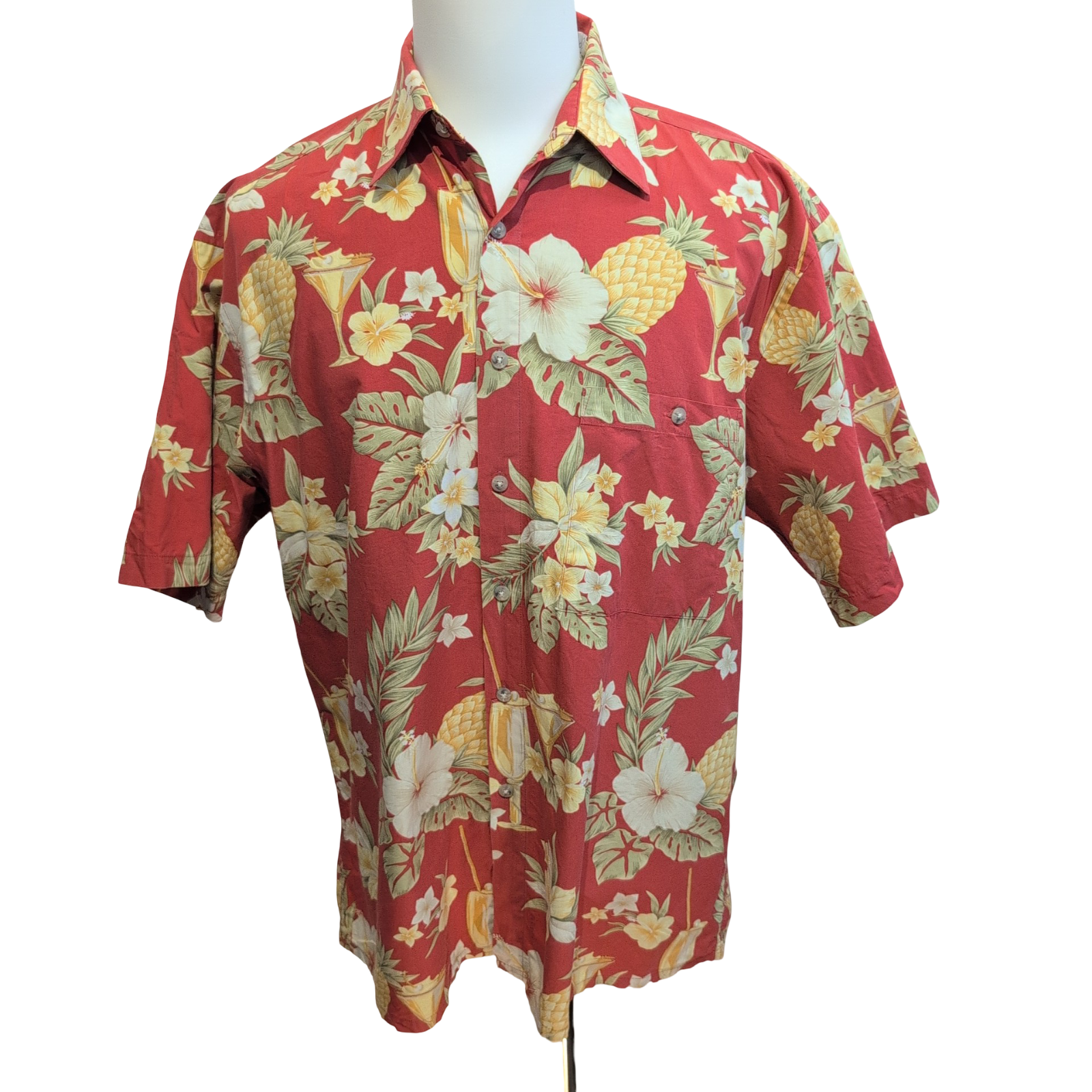 Chemise Hawaïenne Campia Moda L Ananas Cocktails Rouge 100% Coton Corée