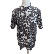 Chemise hawaïenne Cache Creek L grise blanche motif floral 100% coton