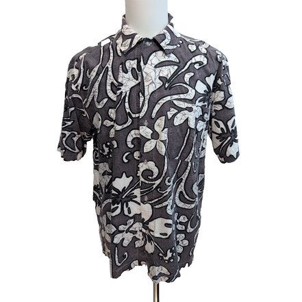 Chemise hawaïenne Cache Creek L grise blanche motif floral 100% coton
