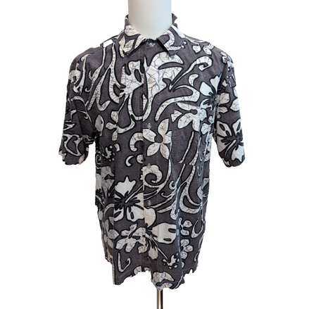 Chemise hawaïenne Cache Creek L grise blanche motif floral 100% coton