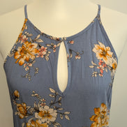 Robe d'été Fleurie Bleue Rayonne Taille Ajustable Bretelles Réglables