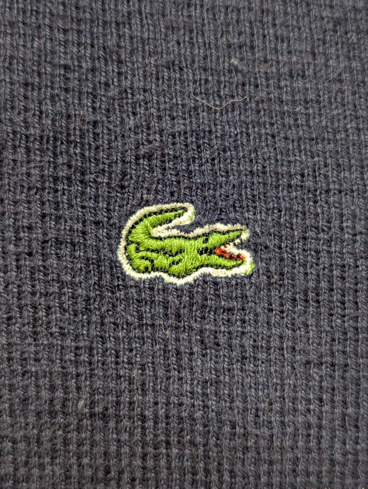 Pull Lacoste Vintage Bleu Marine Rayures Gaufrées Col Rond - Taille 40 L