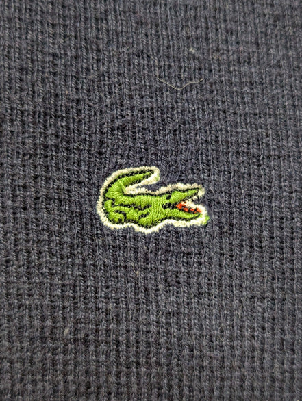 Pull Lacoste Vintage Bleu Marine Rayures Gaufrées Col Rond - Taille 40 L