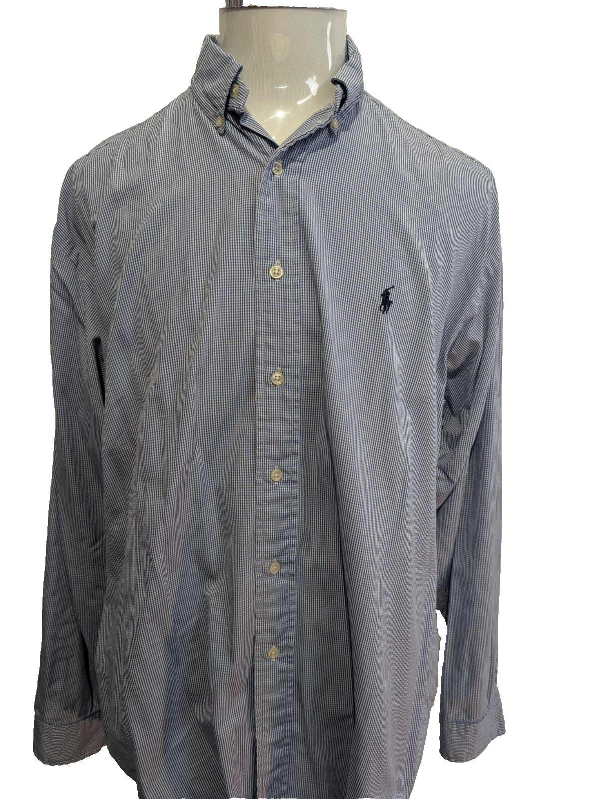 Chemise Polo Ralph Lauren Shirt Blake XL Vichy Bleu Blanc Logo Marine Button Dow
