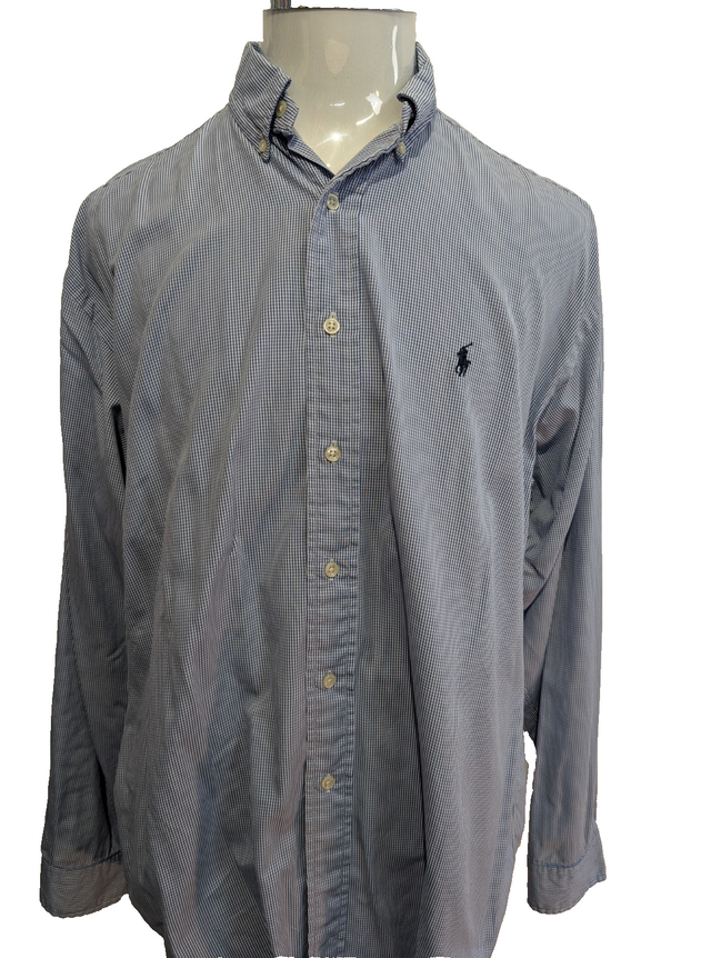Chemise Polo Ralph Lauren Shirt Blake XL Vichy Bleu Blanc Logo Marine Button Dow
